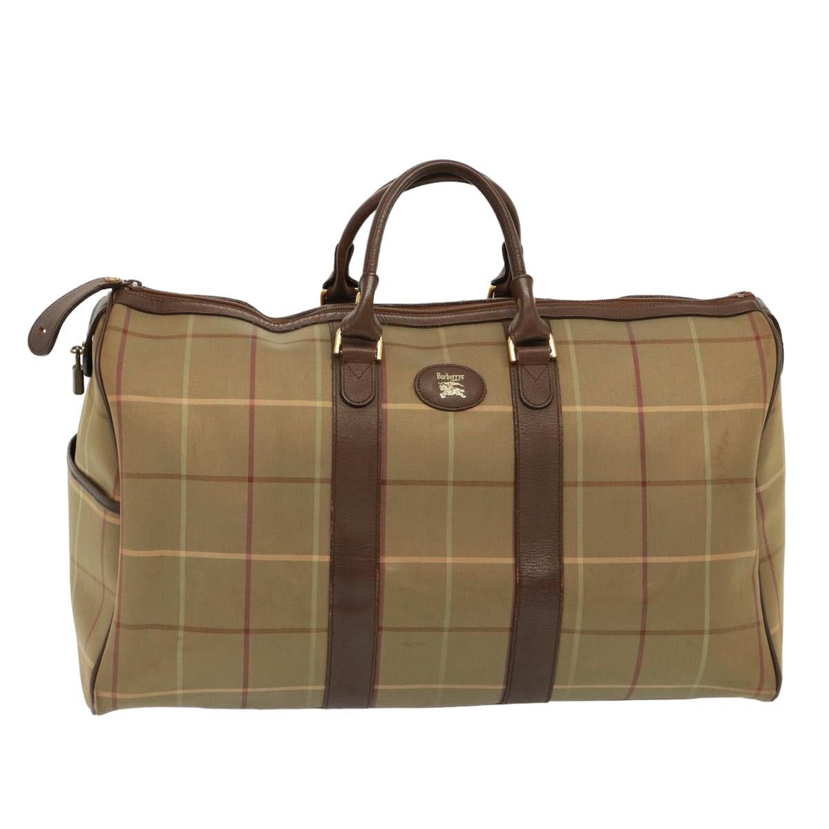 Burberrys Nova Check Boston Bag Canvas Beige Auth yk13240