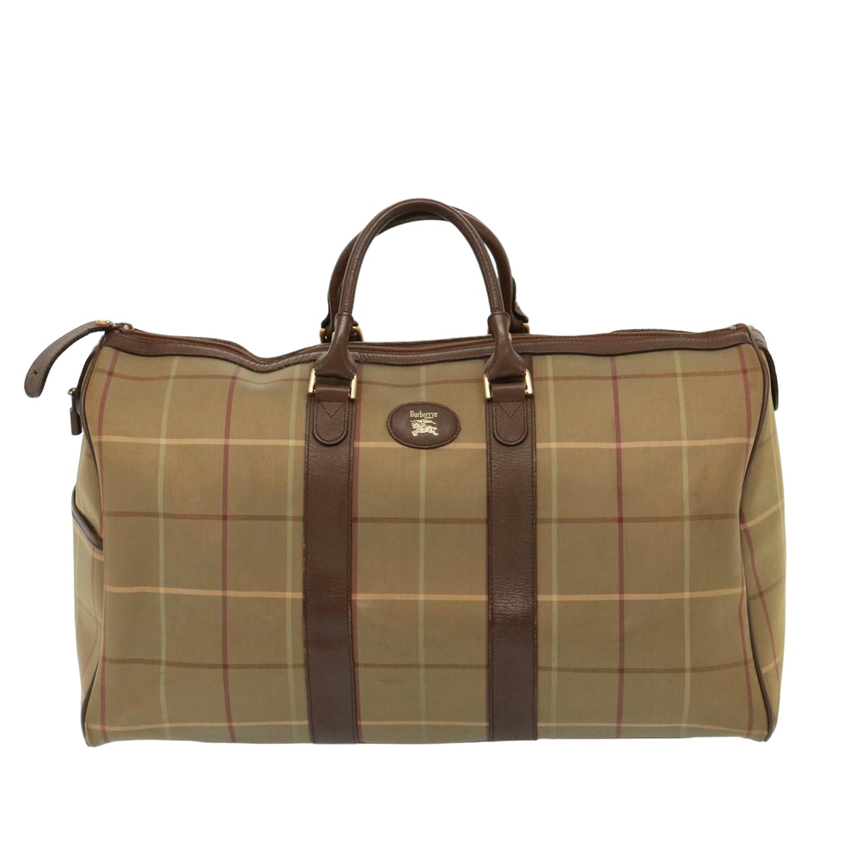 Burberrys Nova Check Boston Bag Canvas Beige Auth yk13240