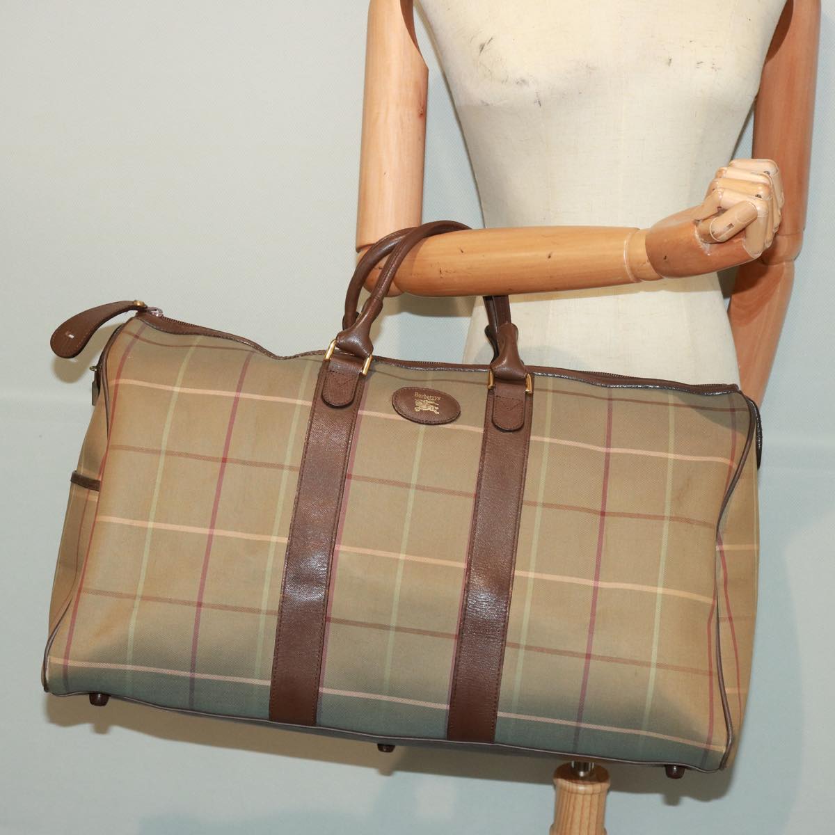 Burberrys Nova Check Boston Bag Canvas Beige Auth yk13240