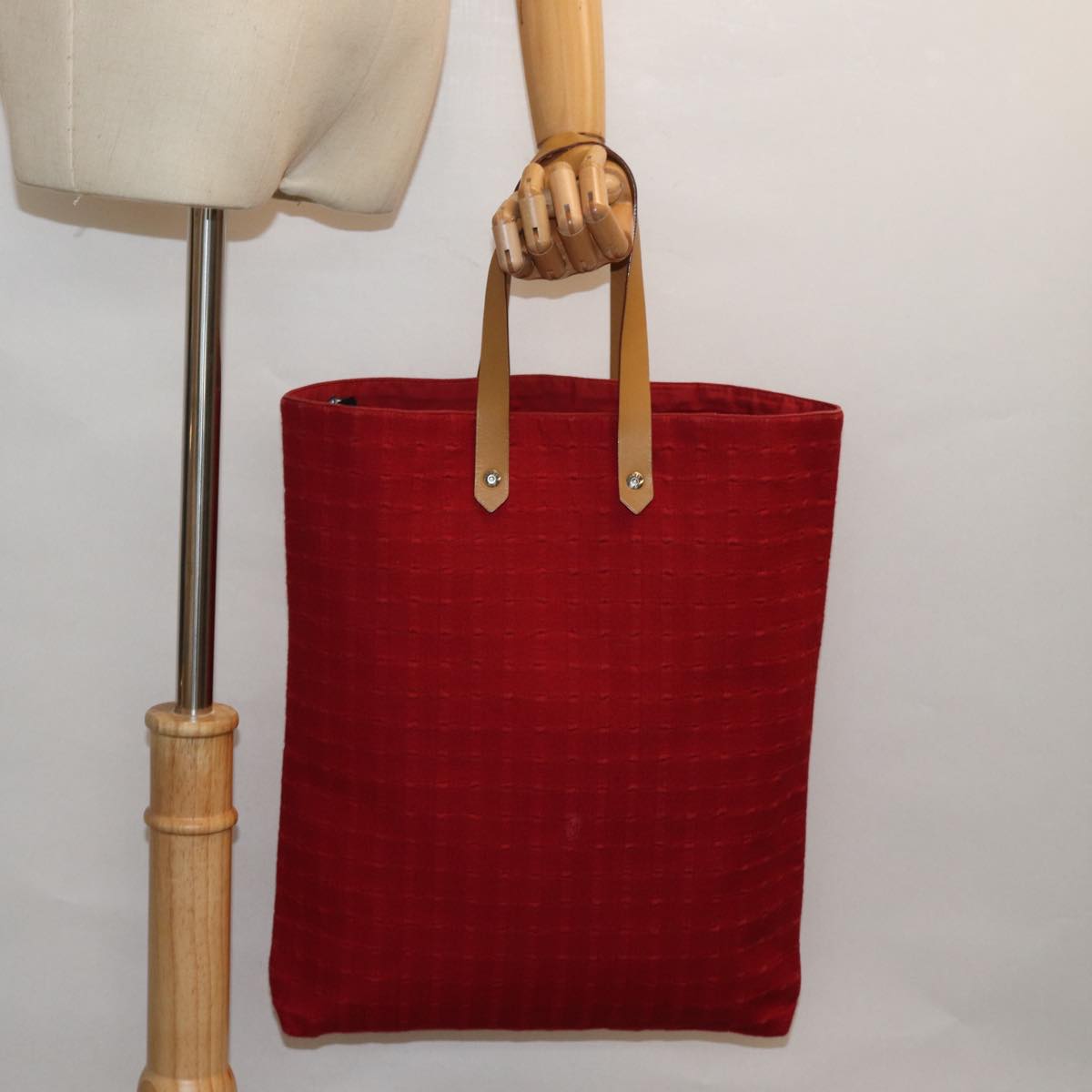 HERMES Amedaba GM Tote Bag Canvas Red Auth yk13246