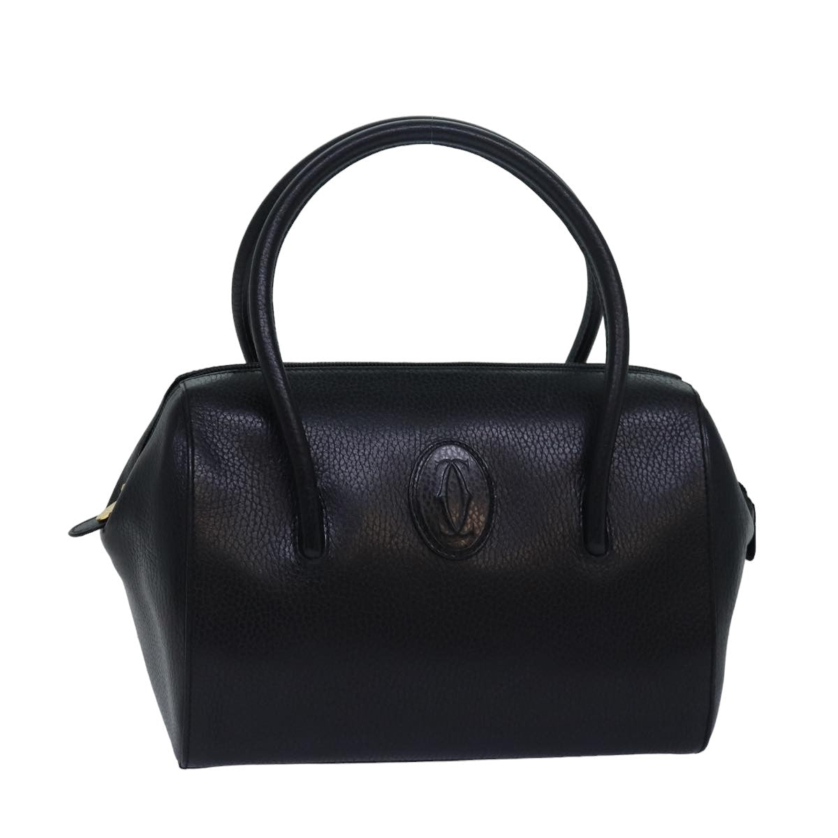 CARTIER Hand Bag Leather Black Auth yk13249