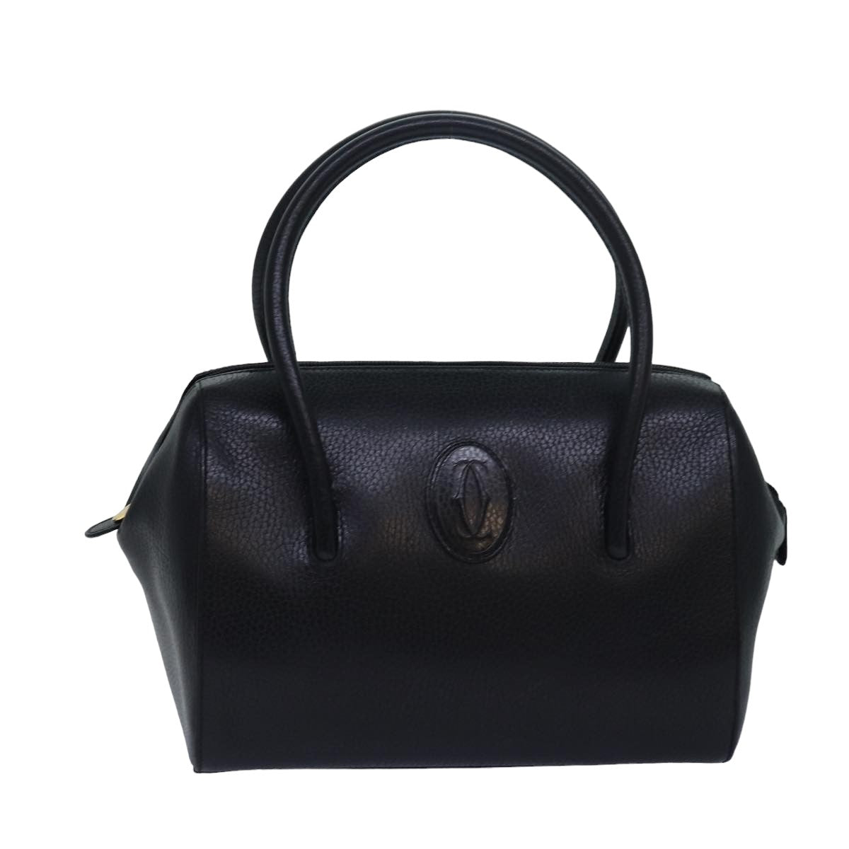 CARTIER Hand Bag Leather Black Auth yk13249