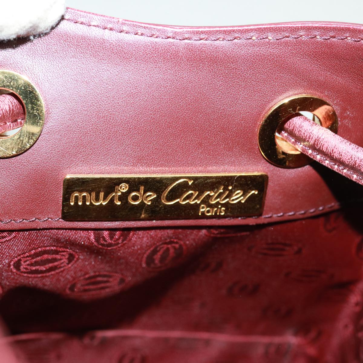 CARTIER Shoulder Bag Leather Red Auth yk13251