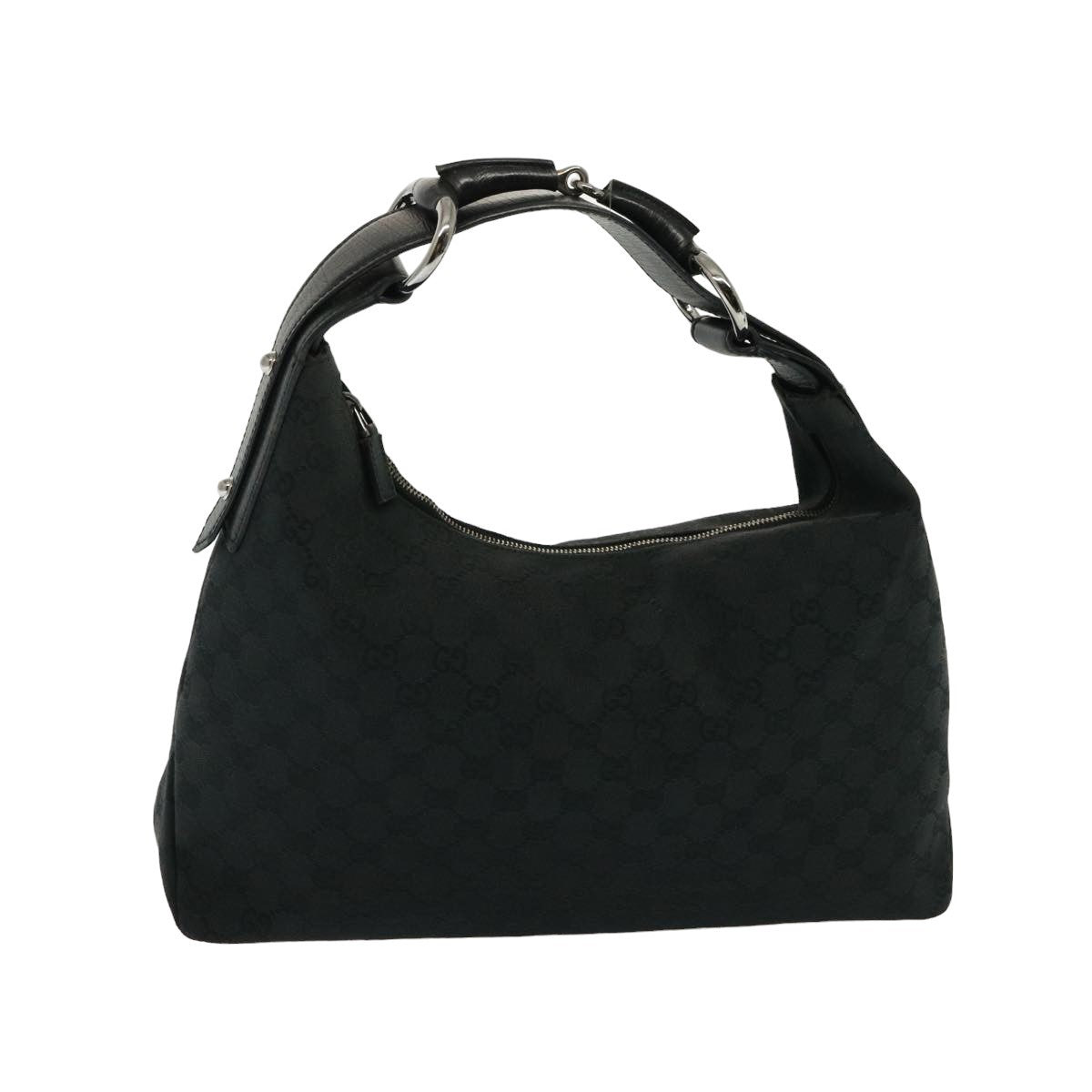 GUCCI GG Canvas Horsebit Shoulder Bag Black 115867 Auth yk13263