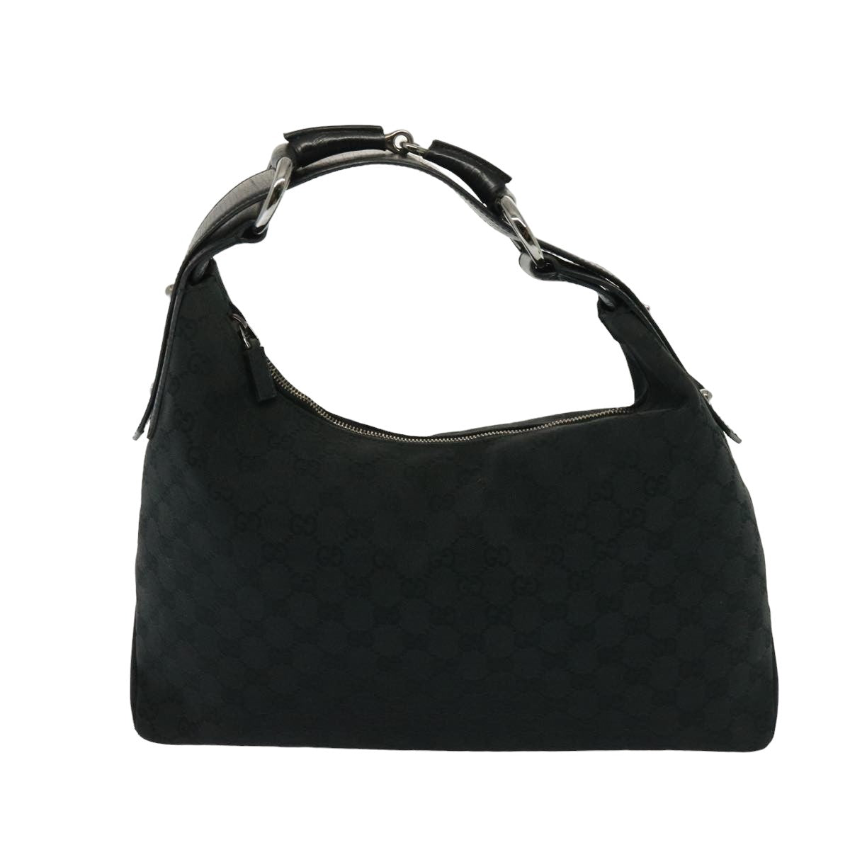 GUCCI GG Canvas Horsebit Shoulder Bag Black 115867 Auth yk13263