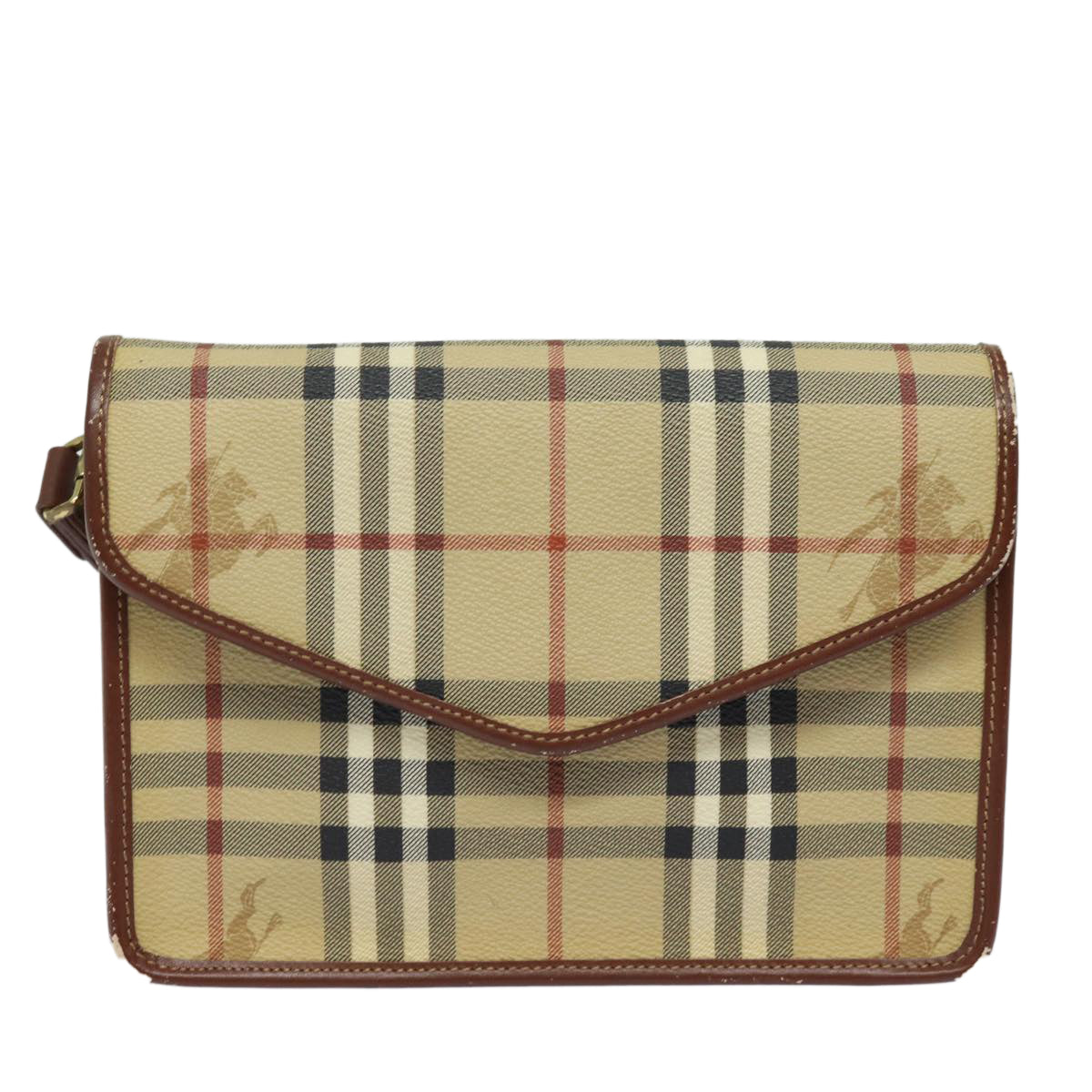 BURBERRY Nova Check Clutch Bag PVC Leather Beige Auth yk13265