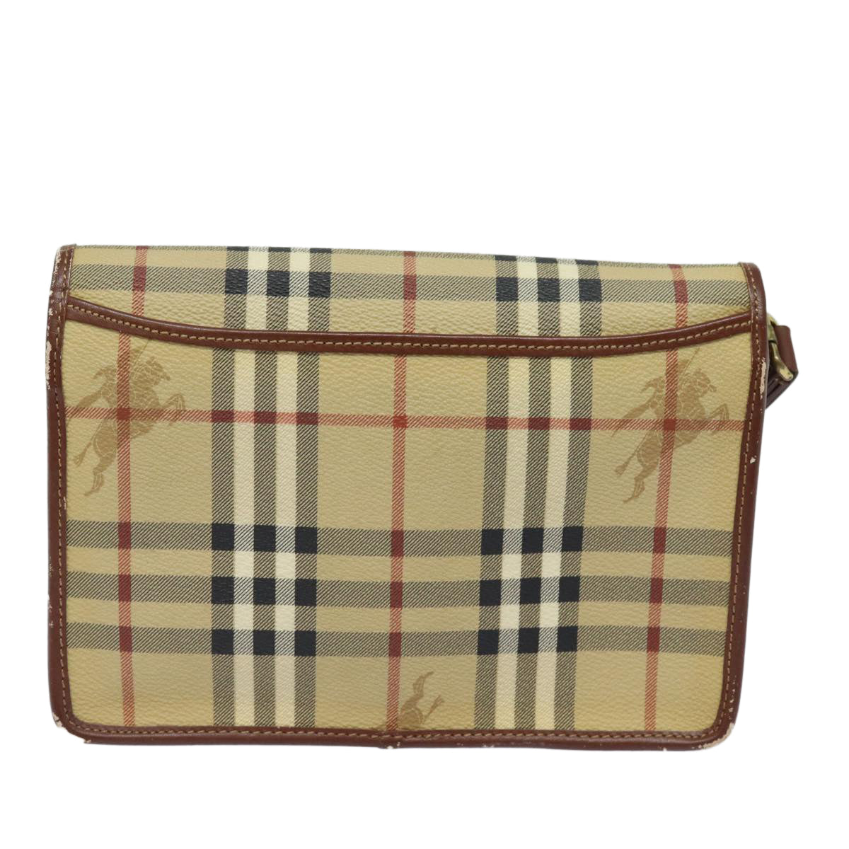 BURBERRY Nova Check Clutch Bag PVC Leather Beige Auth yk13265