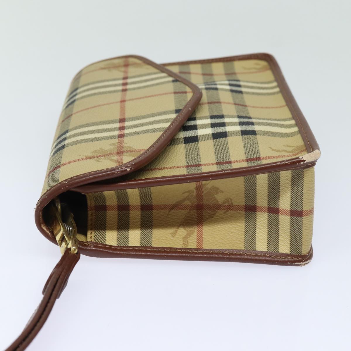 BURBERRY Nova Check Clutch Bag PVC Leather Beige Auth yk13265