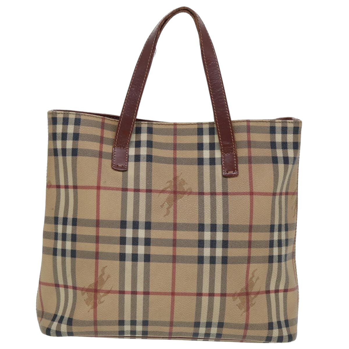 BURBERRY Nova Check Hand Bag PVC Leather Beige Auth yk13266 - 0