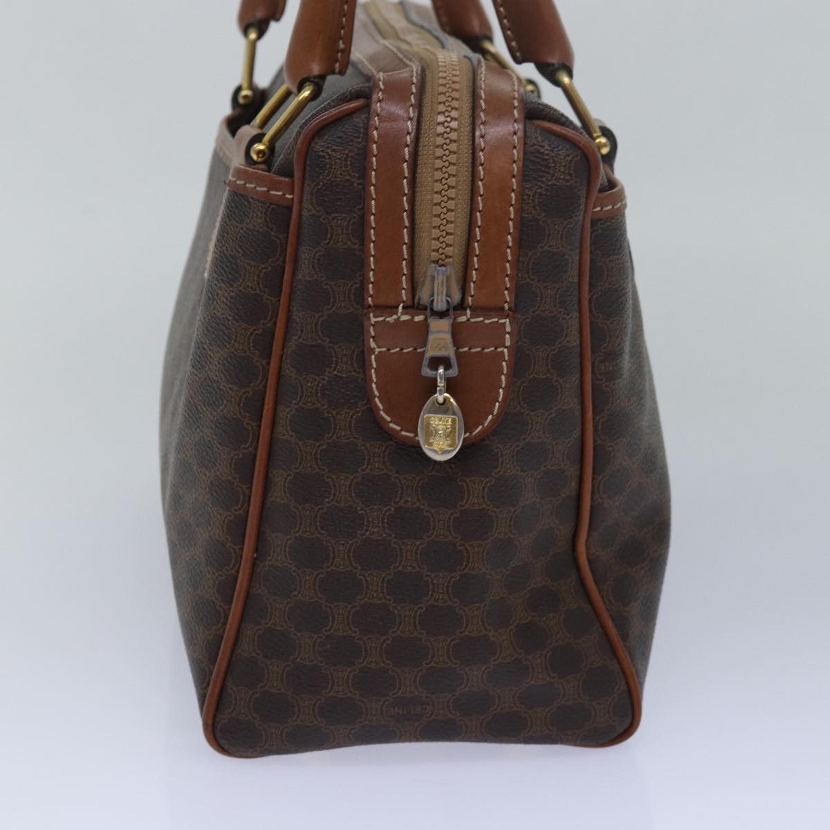 CELINE Macadam Canvas Hand Bag PVC Leather Brown Auth yk13269