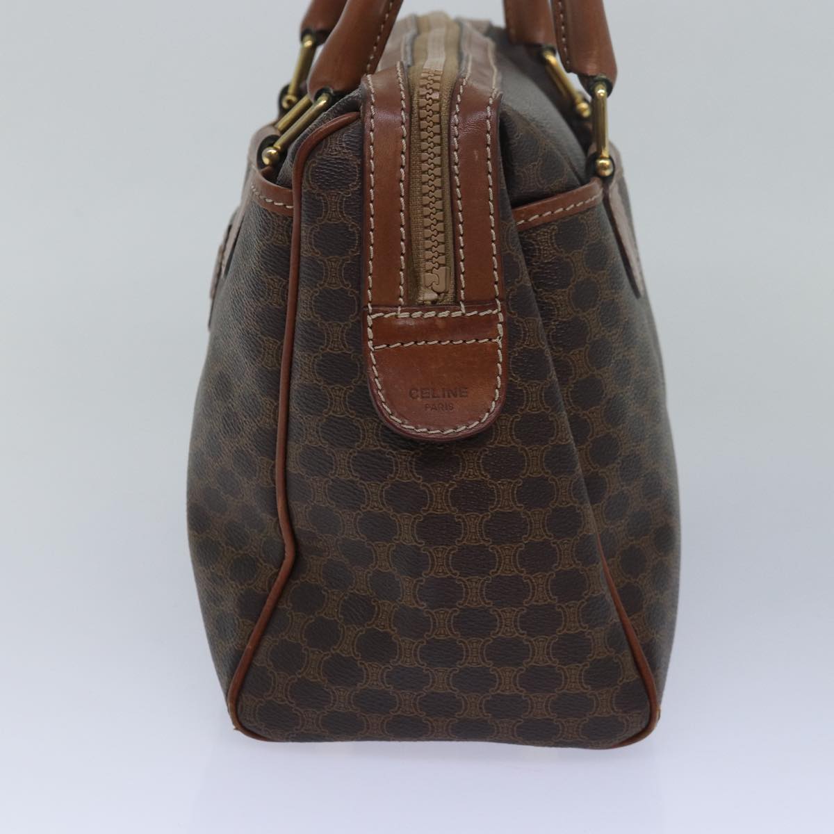 CELINE Macadam Canvas Hand Bag PVC Leather Brown Auth yk13269