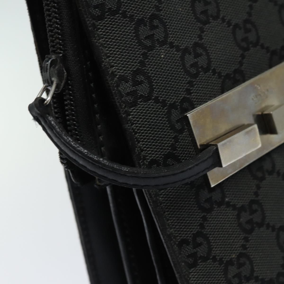 GUCCI GG Canvas Hand Bag Black 015 3708 Auth yk13270