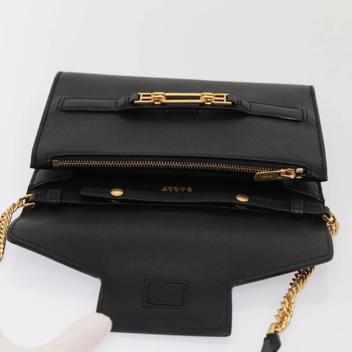 BALLY Shoulder Bag Leather Black Auth yk13281