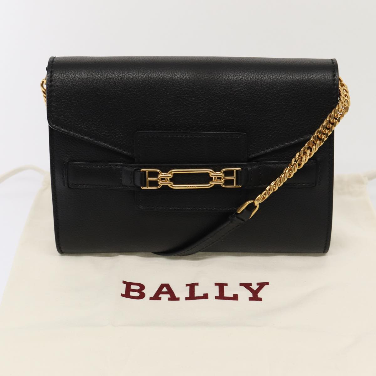 BALLY Shoulder Bag Leather Black Auth yk13281