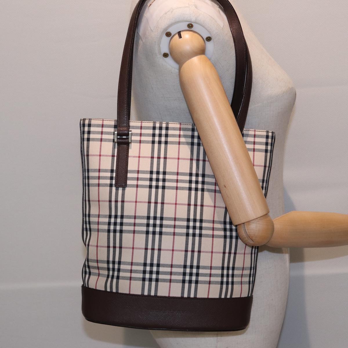 BURBERRY Nova Check Tote Bag Canvas Beige Auth yk13282