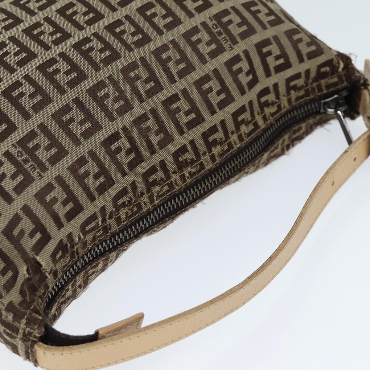 FENDI Zucchino Canvas Hand Bag Brown Black Auth yk13284