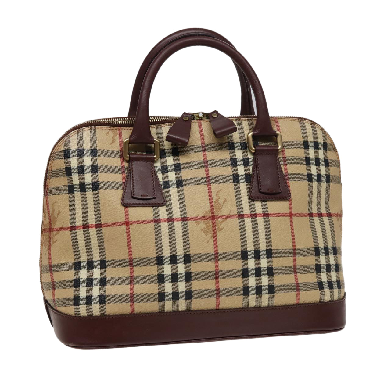 BURBERRY Nova Check Hand Bag PVC Leather Beige Auth yk13293