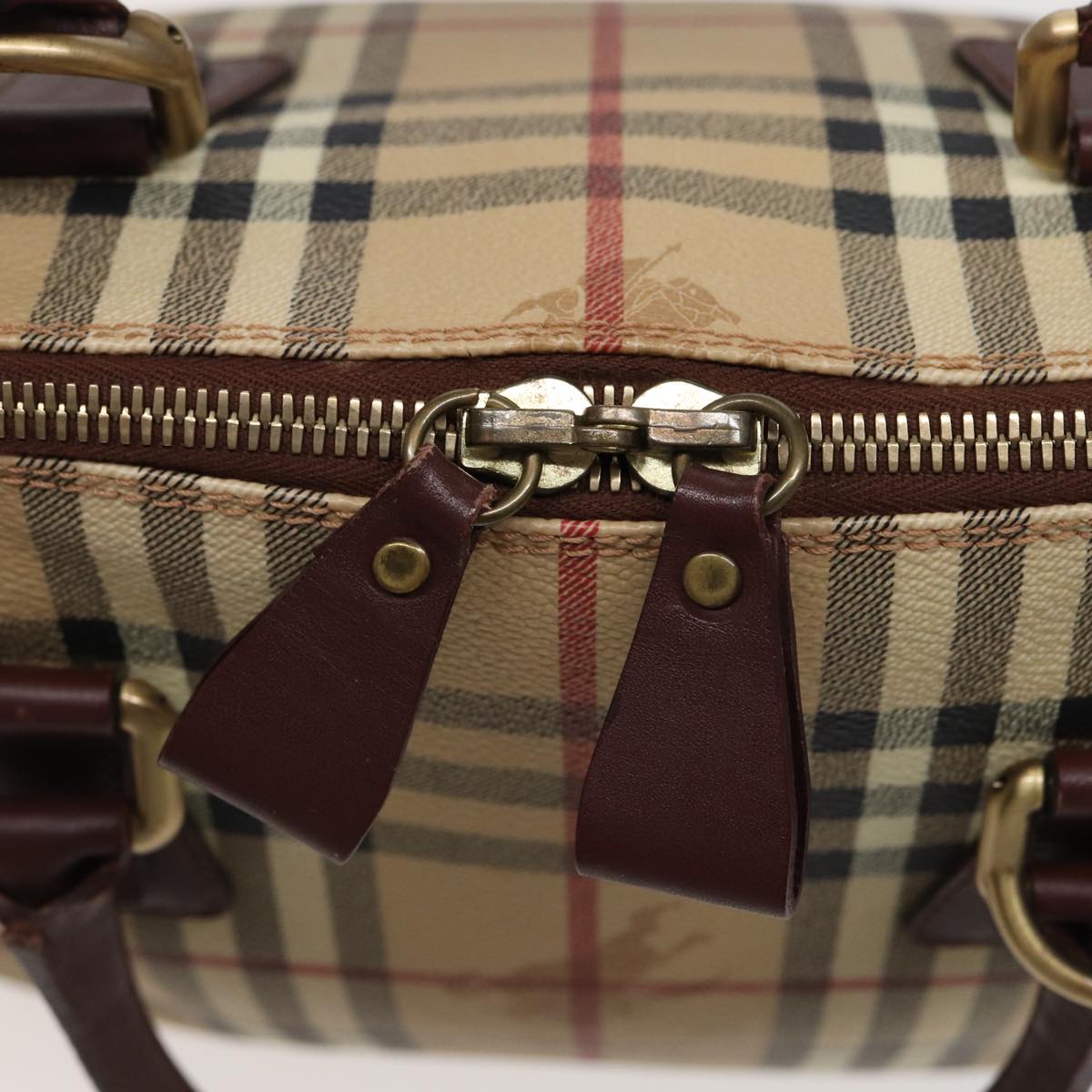 BURBERRY Nova Check Hand Bag PVC Leather Beige Auth yk13293