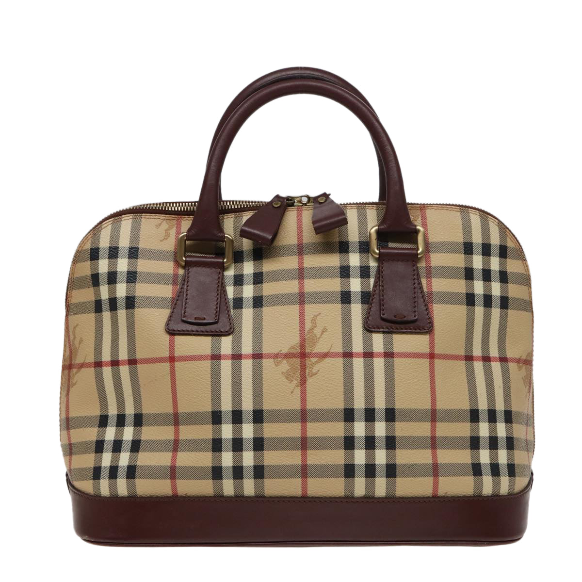 BURBERRY Nova Check Hand Bag PVC Leather Beige Auth yk13293