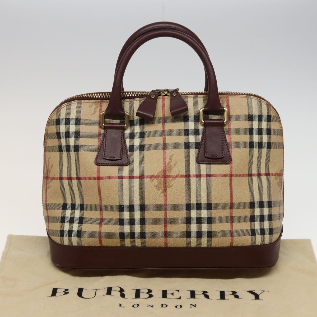 BURBERRY Nova Check Hand Bag PVC Leather Beige Auth yk13293