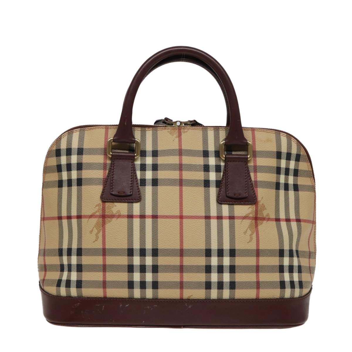 BURBERRY Nova Check Hand Bag PVC Leather Beige Auth yk13293