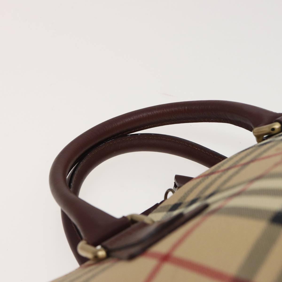 BURBERRY Nova Check Hand Bag PVC Leather Beige Auth yk13293