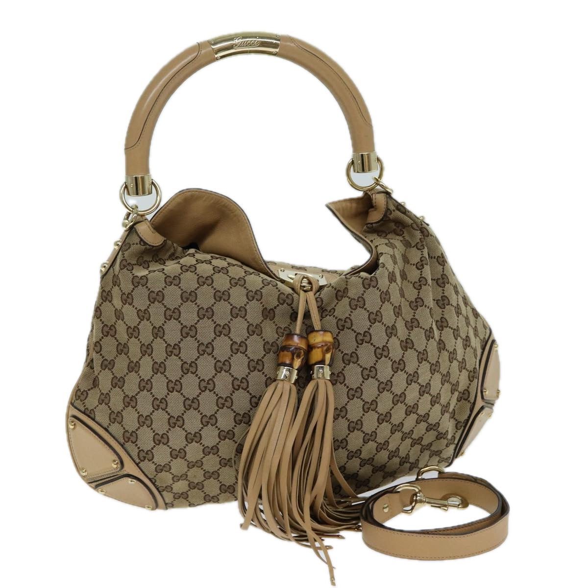 GUCCI GG Canvas Indy Hand Bag 2way Beige 182888 Auth yk13331