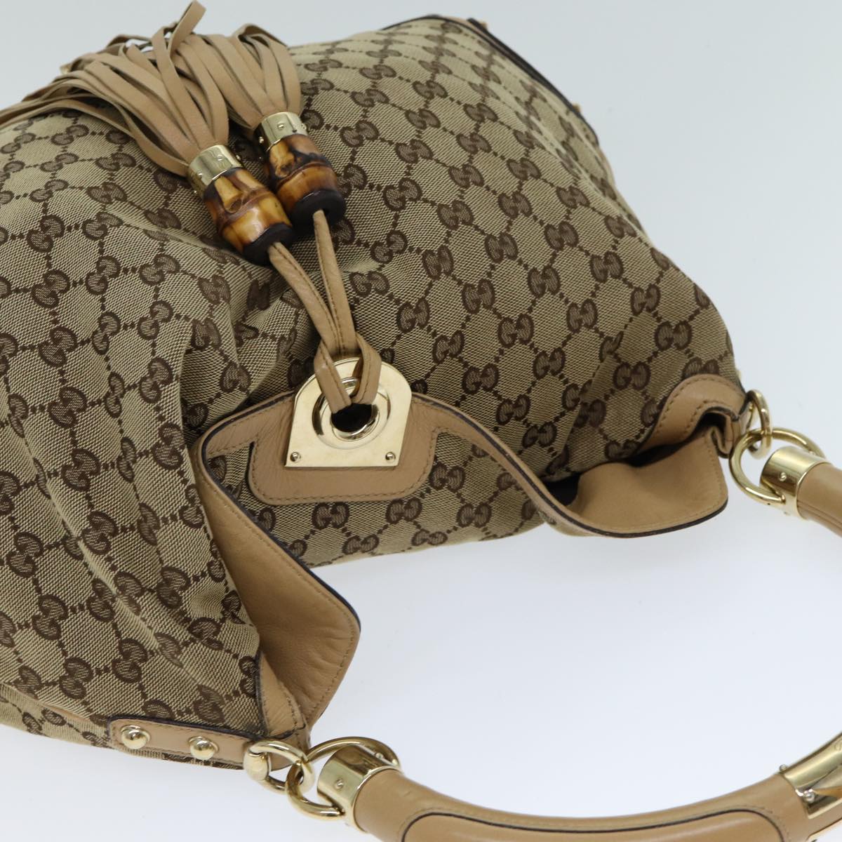 GUCCI GG Canvas Indy Hand Bag 2way Beige 182888 Auth yk13331