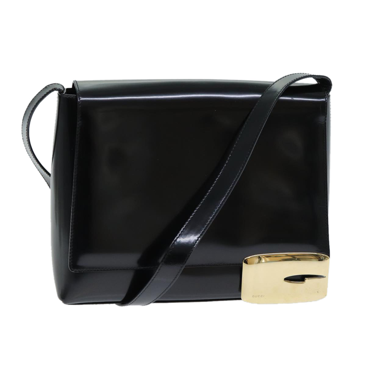 GUCCI Shoulder Bag Enamel Black 001 3444 1812 Auth yk13332