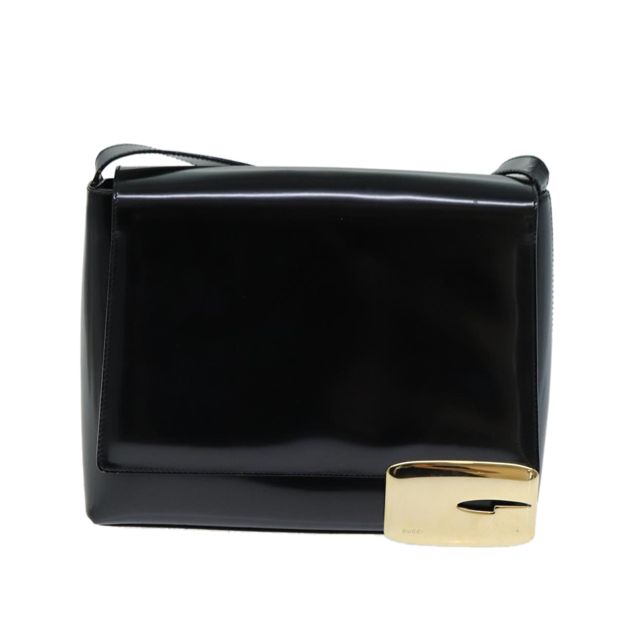 GUCCI Shoulder Bag Enamel Black 001 3444 1812 Auth yk13332