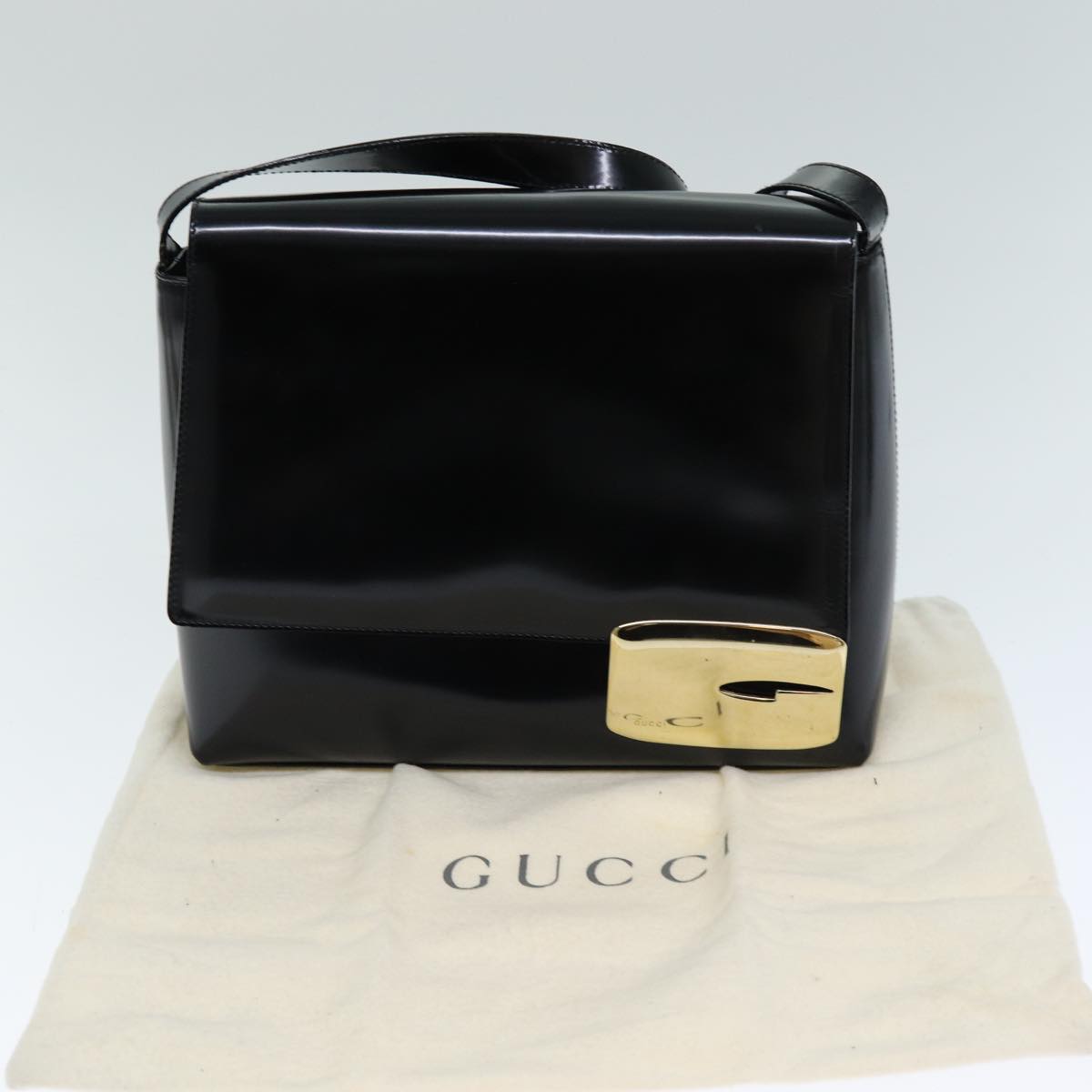 GUCCI Shoulder Bag Enamel Black 001 3444 1812 Auth yk13332