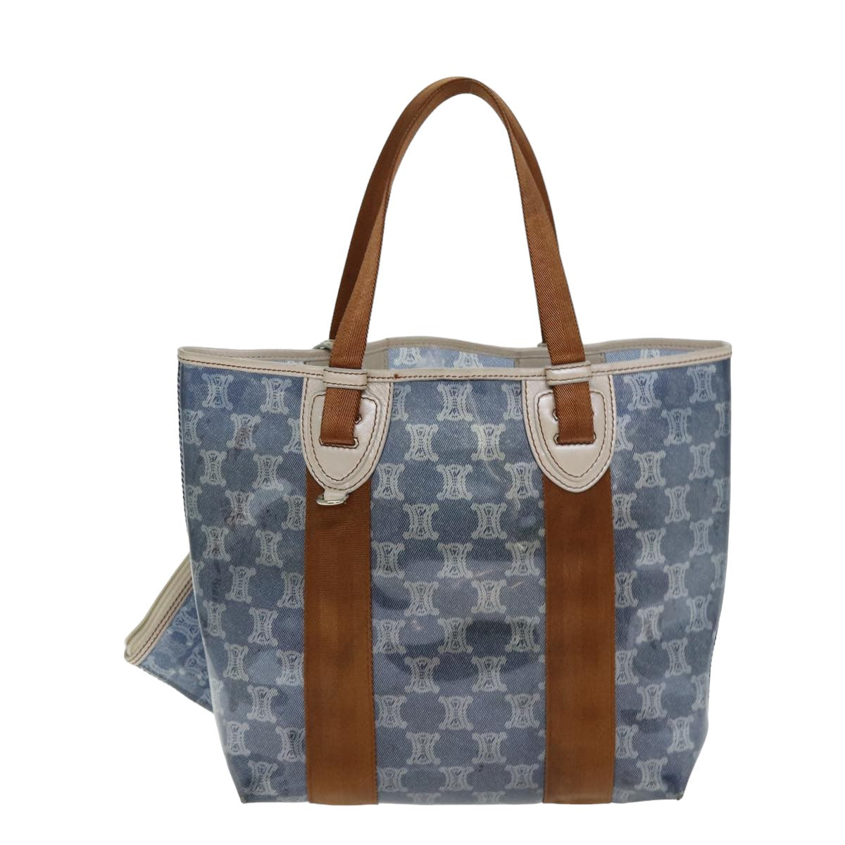 CELINE Paris Macadam Canvas Tote Bag Vinyl Blue Auth yk13336 - 0