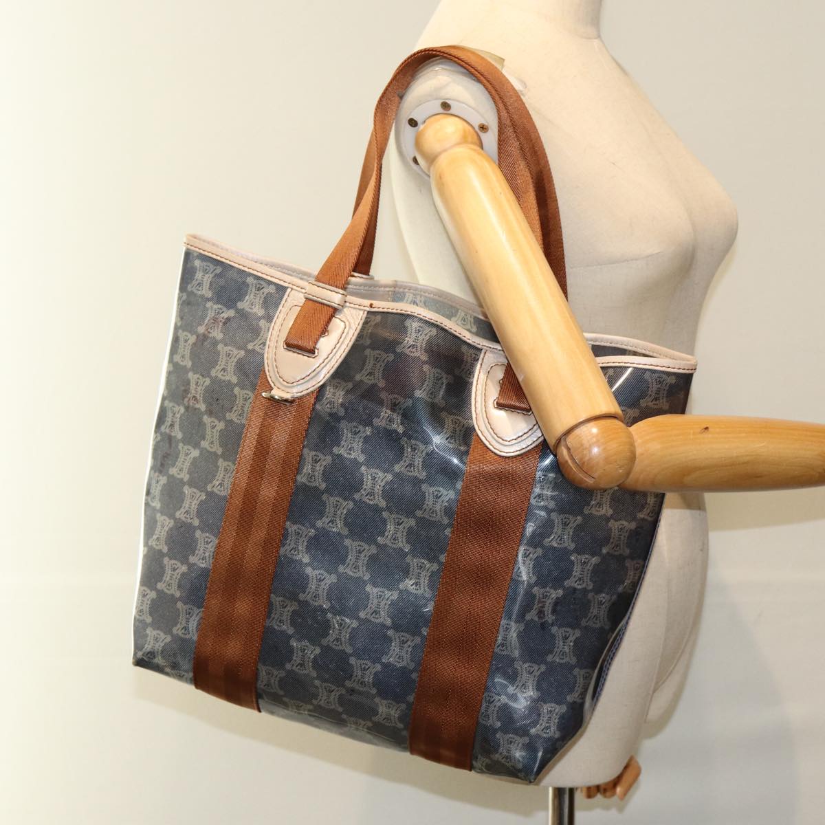 CELINE Paris Macadam Canvas Tote Bag Vinyl Blue Auth yk13336