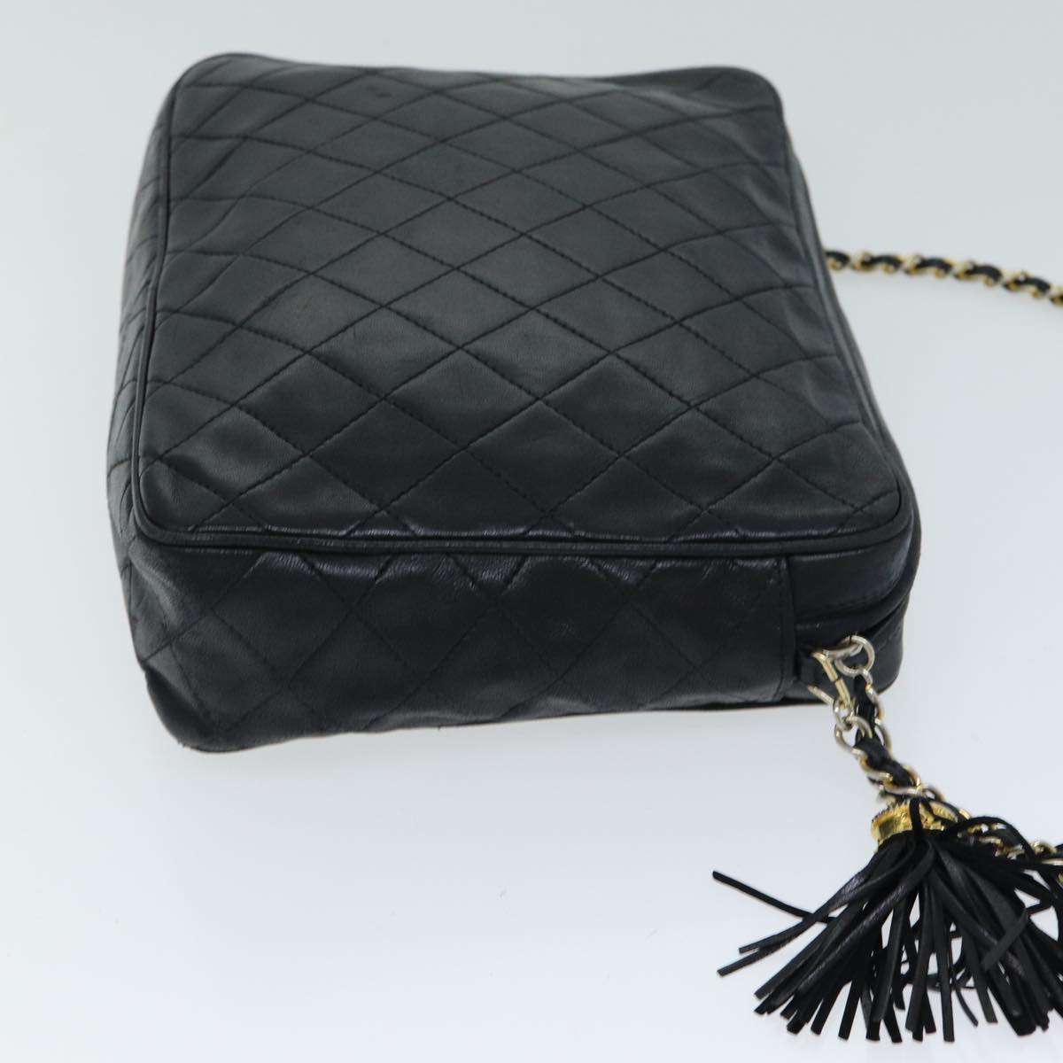 CHANEL Matelasse Chain Shoulder Bag Lamb Skin Black CC Auth yk13348