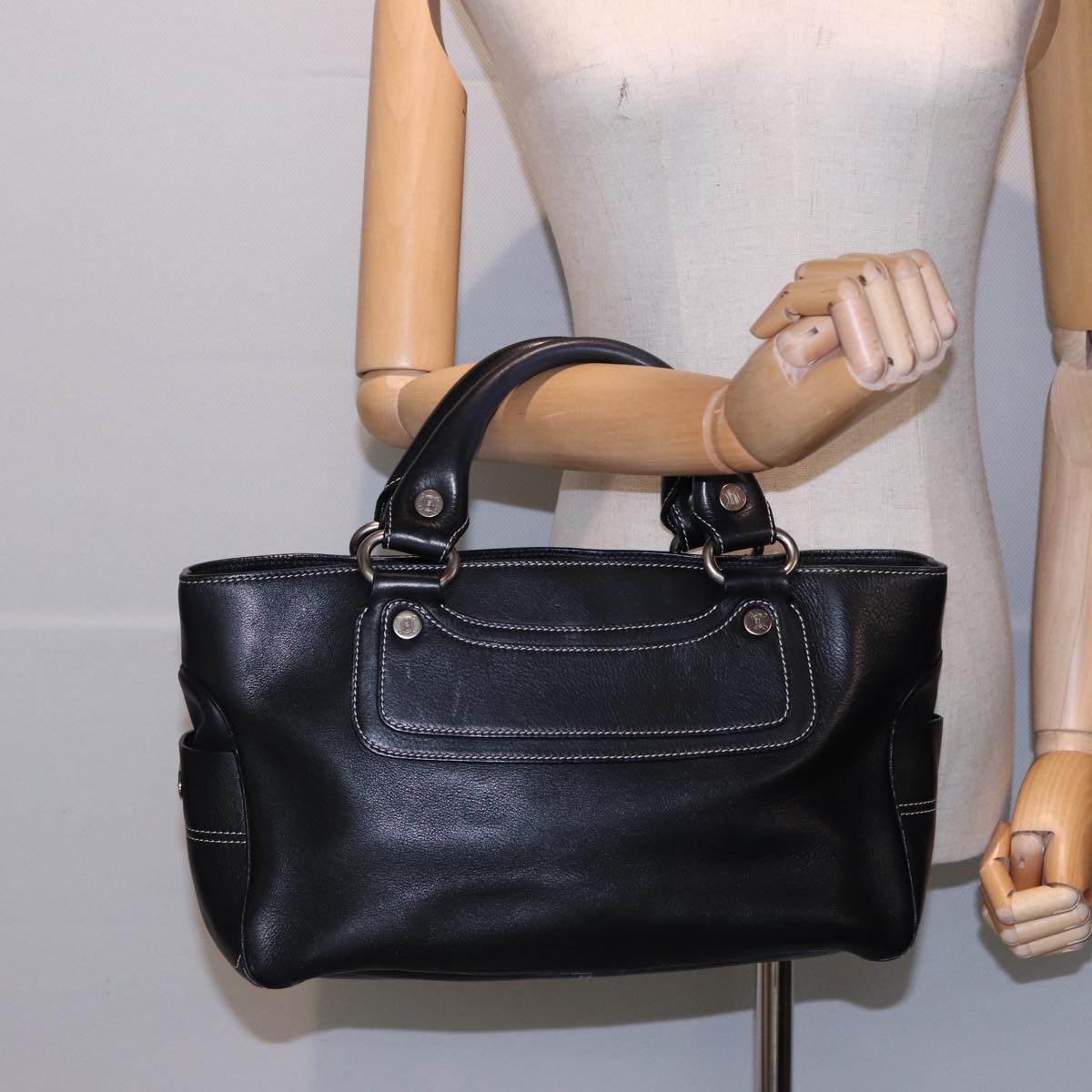 CELINE Boogie bag Hand Bag Leather Black Auth yk13395