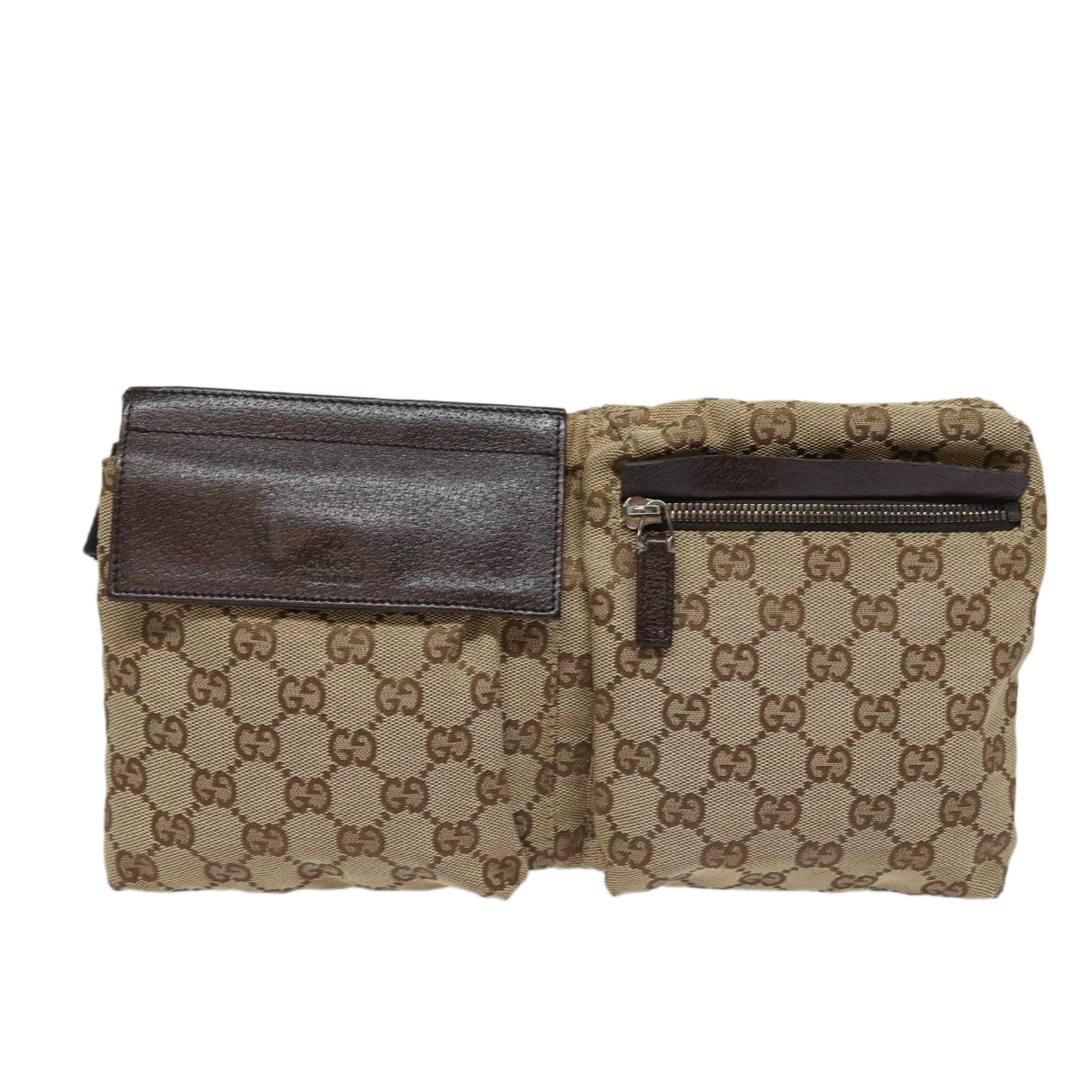 GUCCI GG Canvas Waist bag Beige 28566 Auth yk13396