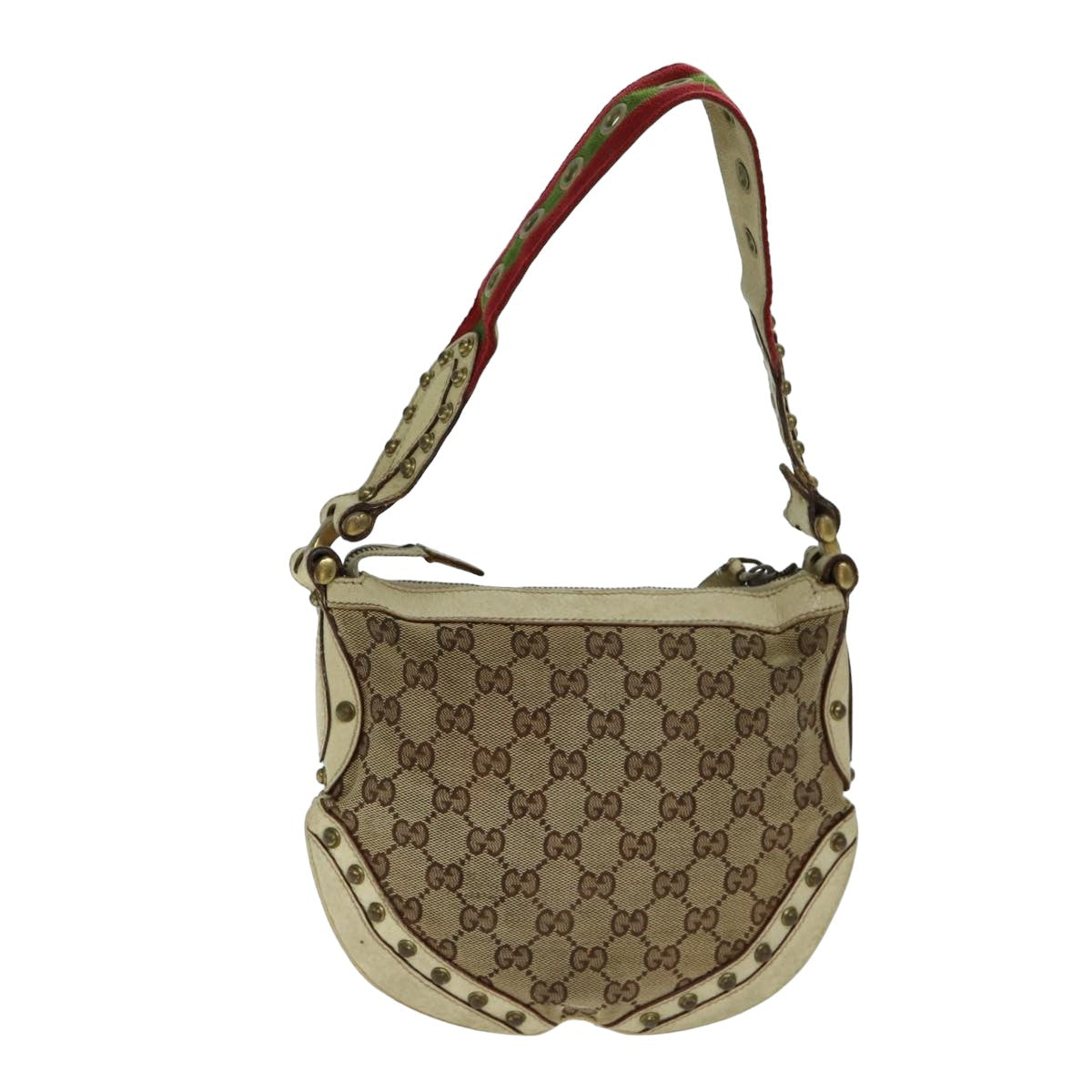 GUCCI GG Canvas Web Sherry Line Shoulder Bag Beige Red Green 144157 Auth yk13422