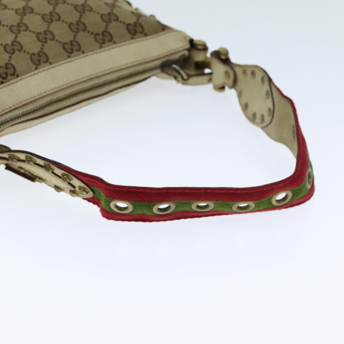 GUCCI GG Canvas Web Sherry Line Shoulder Bag Beige Red Green 144157 Auth yk13422