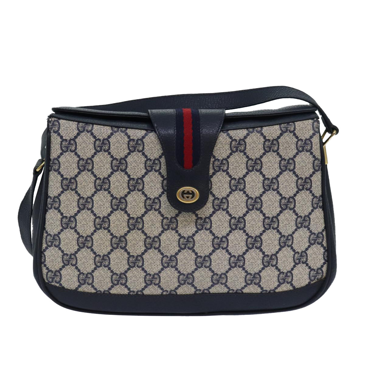 GUCCI GG Supreme Sherry Line Shoulder Bag PVC Navy Red 116 02 076 Auth yk13428