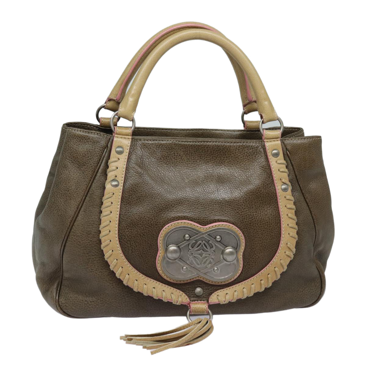 LOEWE Hand Bag Leather Brown Auth yk13453