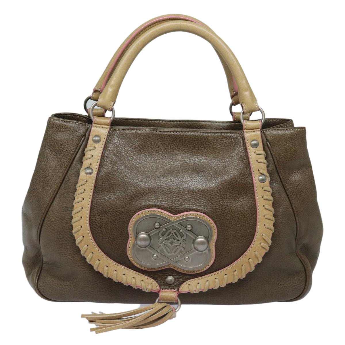 LOEWE Hand Bag Leather Brown Auth yk13453