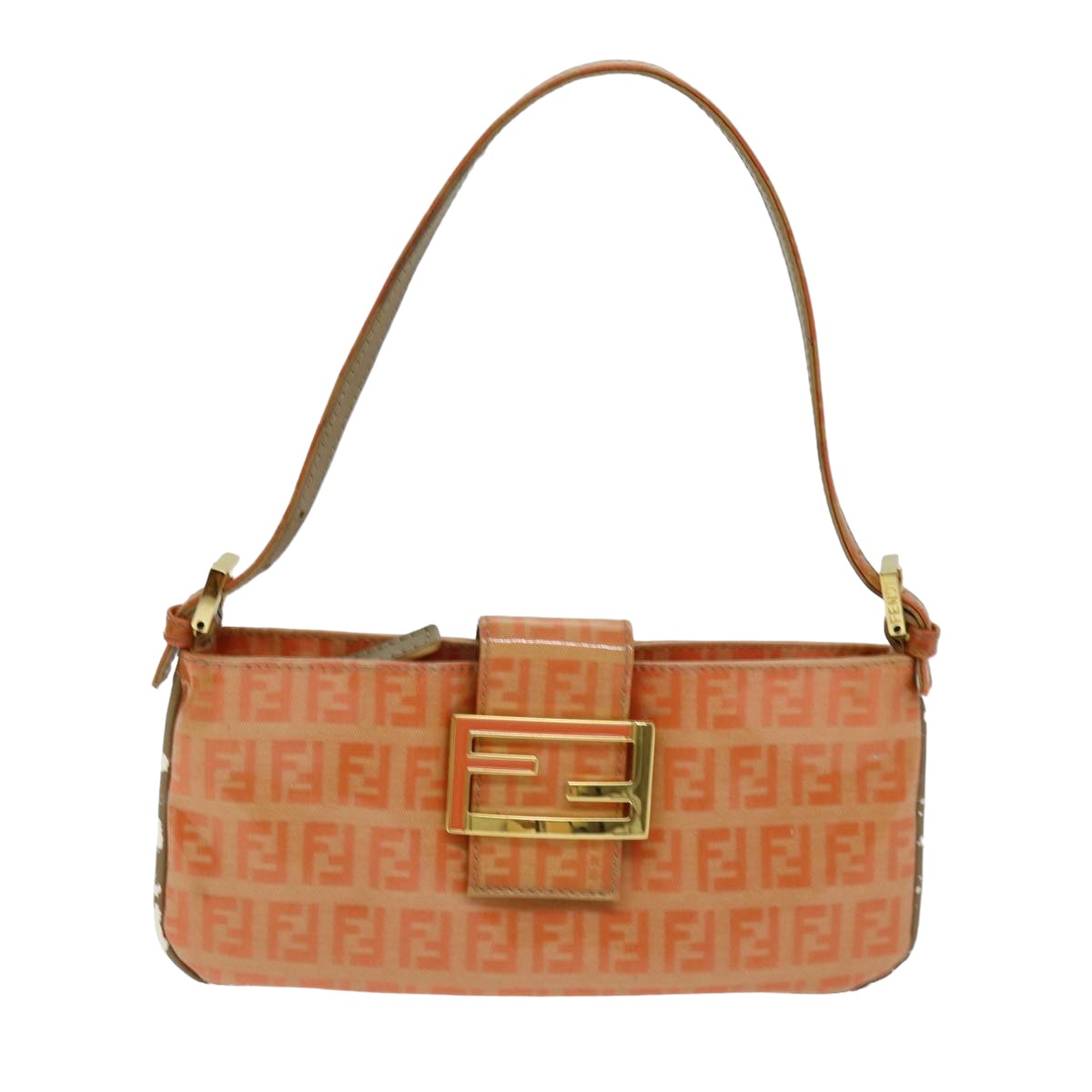 FENDI Mamma Baguette Zucchino Shoulder Bag Enamel Orange Auth yk13461