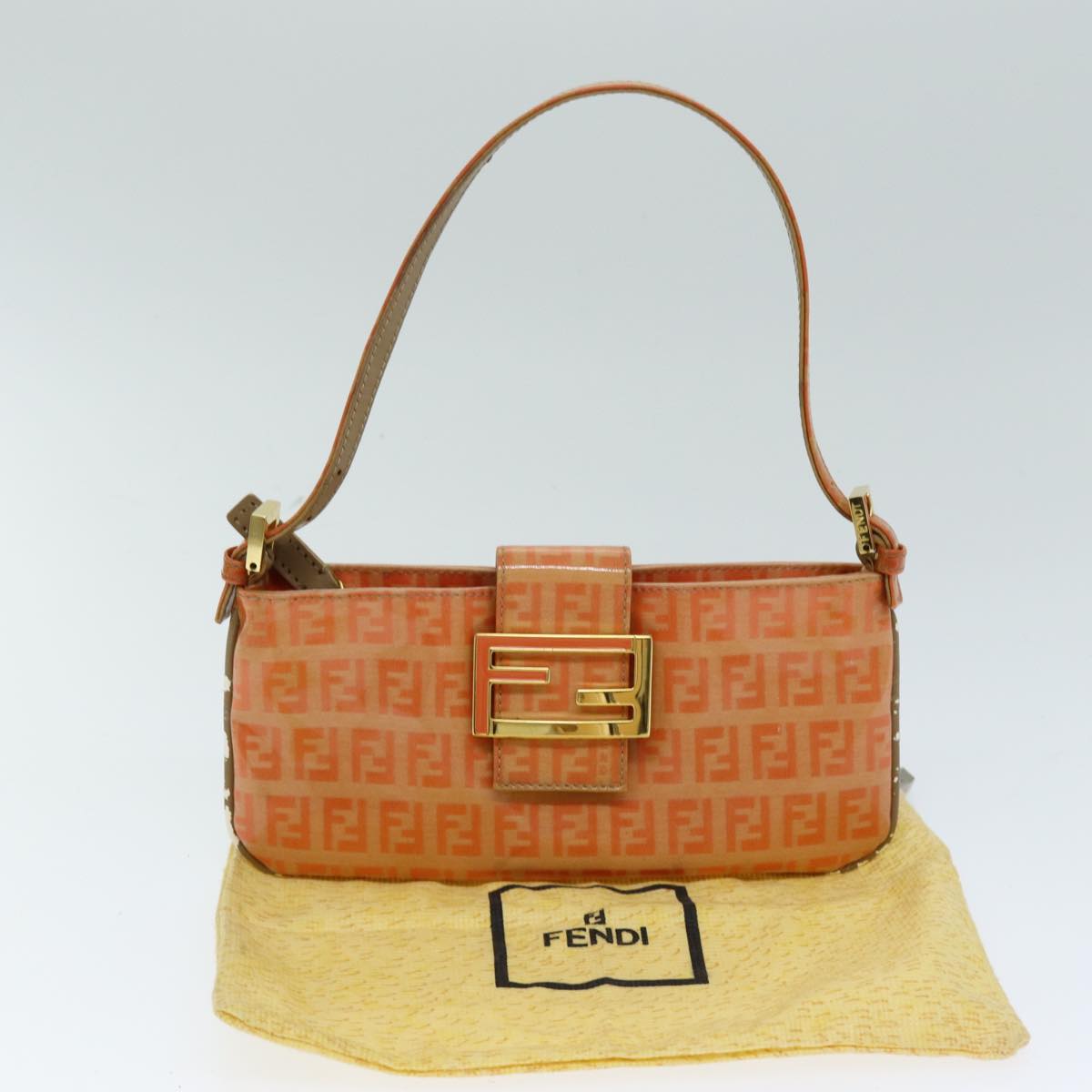 FENDI Mamma Baguette Zucchino Shoulder Bag Enamel Orange Auth yk13461