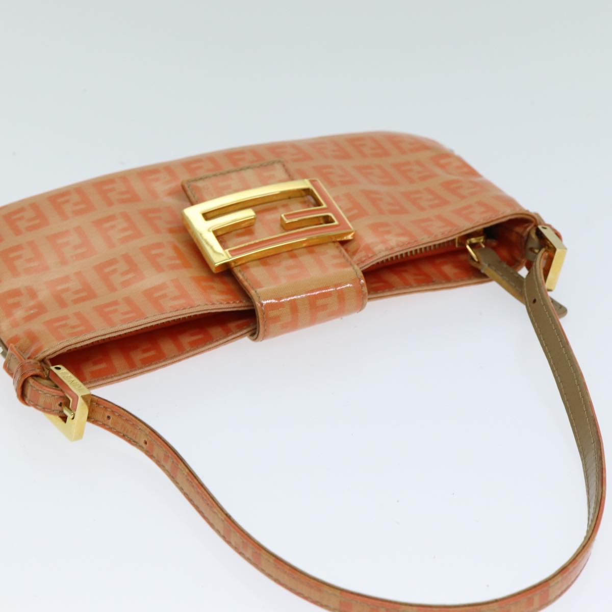 FENDI Mamma Baguette Zucchino Shoulder Bag Enamel Orange Auth yk13461