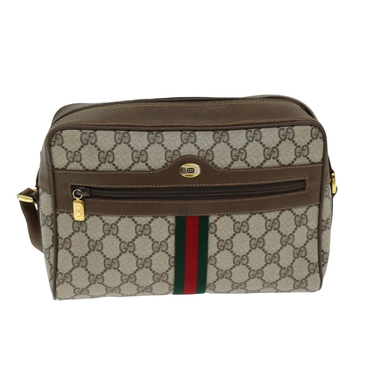 GUCCI GG Canvas Web Sherry Line Shoulder Bag PVC Leather Beige Red Auth yk13472 - 0