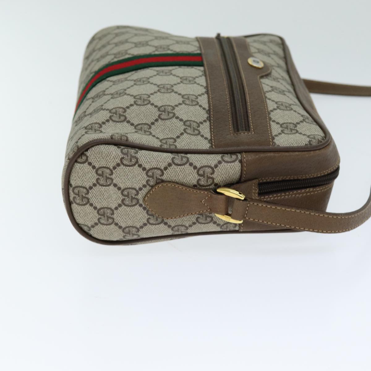 GUCCI GG Canvas Web Sherry Line Shoulder Bag PVC Leather Beige Red Auth yk13472