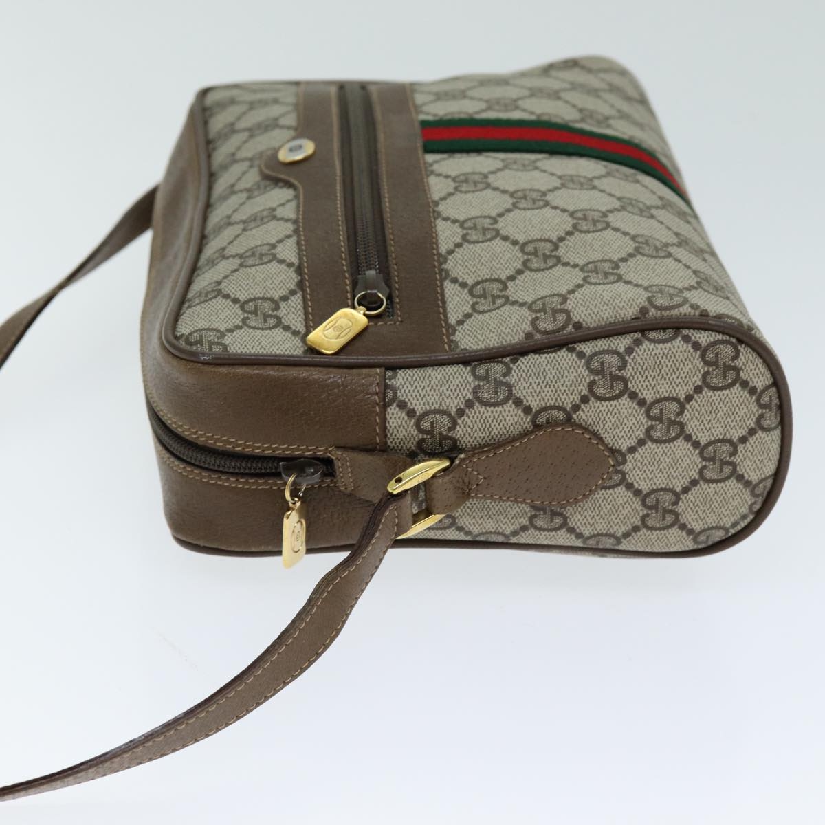 GUCCI GG Canvas Web Sherry Line Shoulder Bag PVC Leather Beige Red Auth yk13472