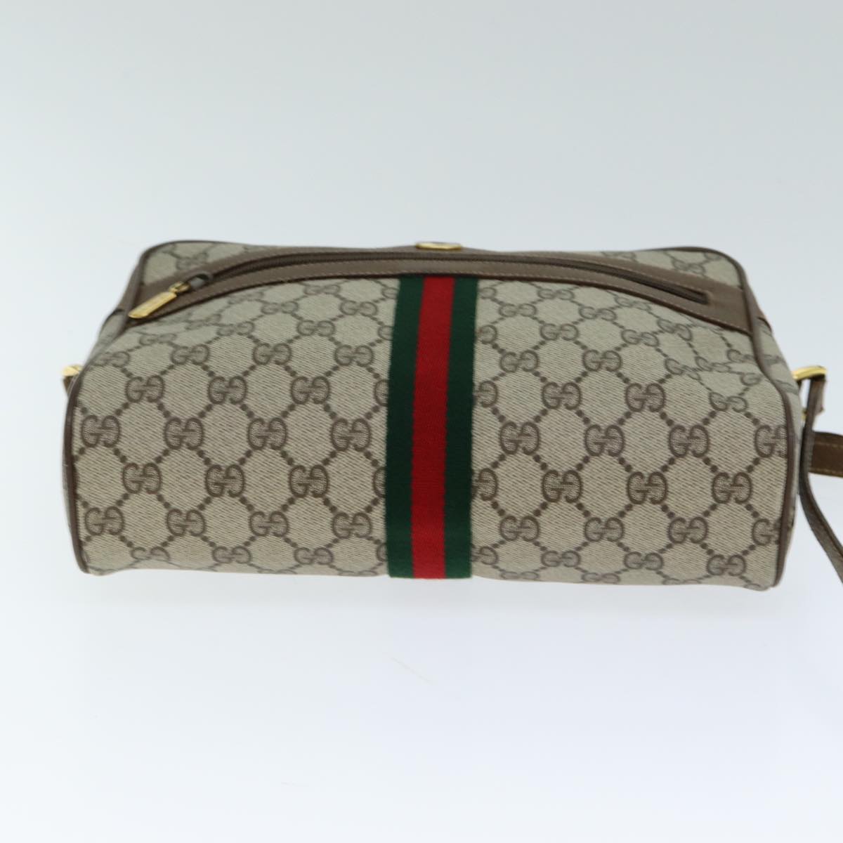 GUCCI GG Canvas Web Sherry Line Shoulder Bag PVC Leather Beige Red Auth yk13472