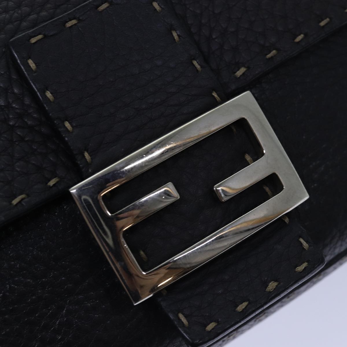 FENDI Celeria Mamma Baguette Shoulder Bag Leather Black Auth yk13492