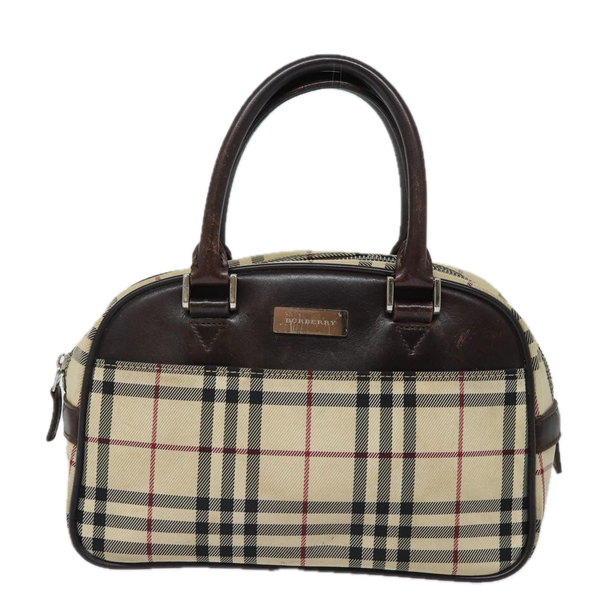 BURBERRY Nova Check Hand Bag Nylon Black Beige Auth yk13499